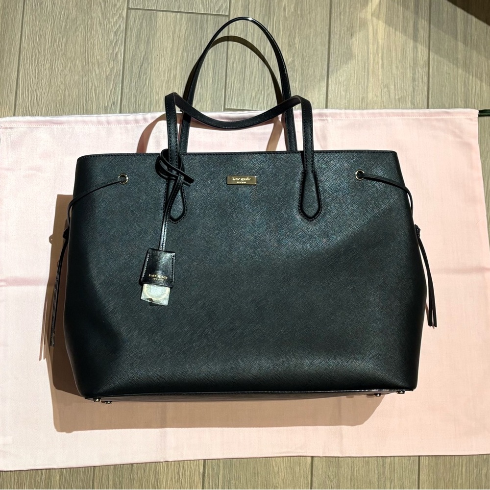 kate spade Black Saffiano Leather Tote with pink dust bag
